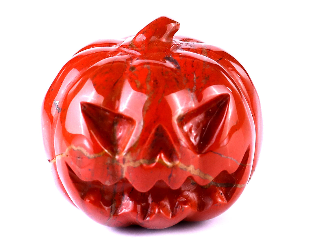 2.2” Natural Red Jasper Hand Carved Crystal Pumpkin Sculpture, Halloween Gift crysvibe