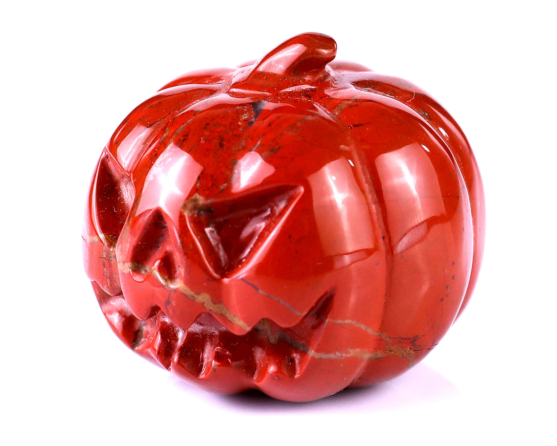 2.2” Natural Red Jasper Hand Carved Crystal Pumpkin Sculpture, Halloween Gift crysvibe