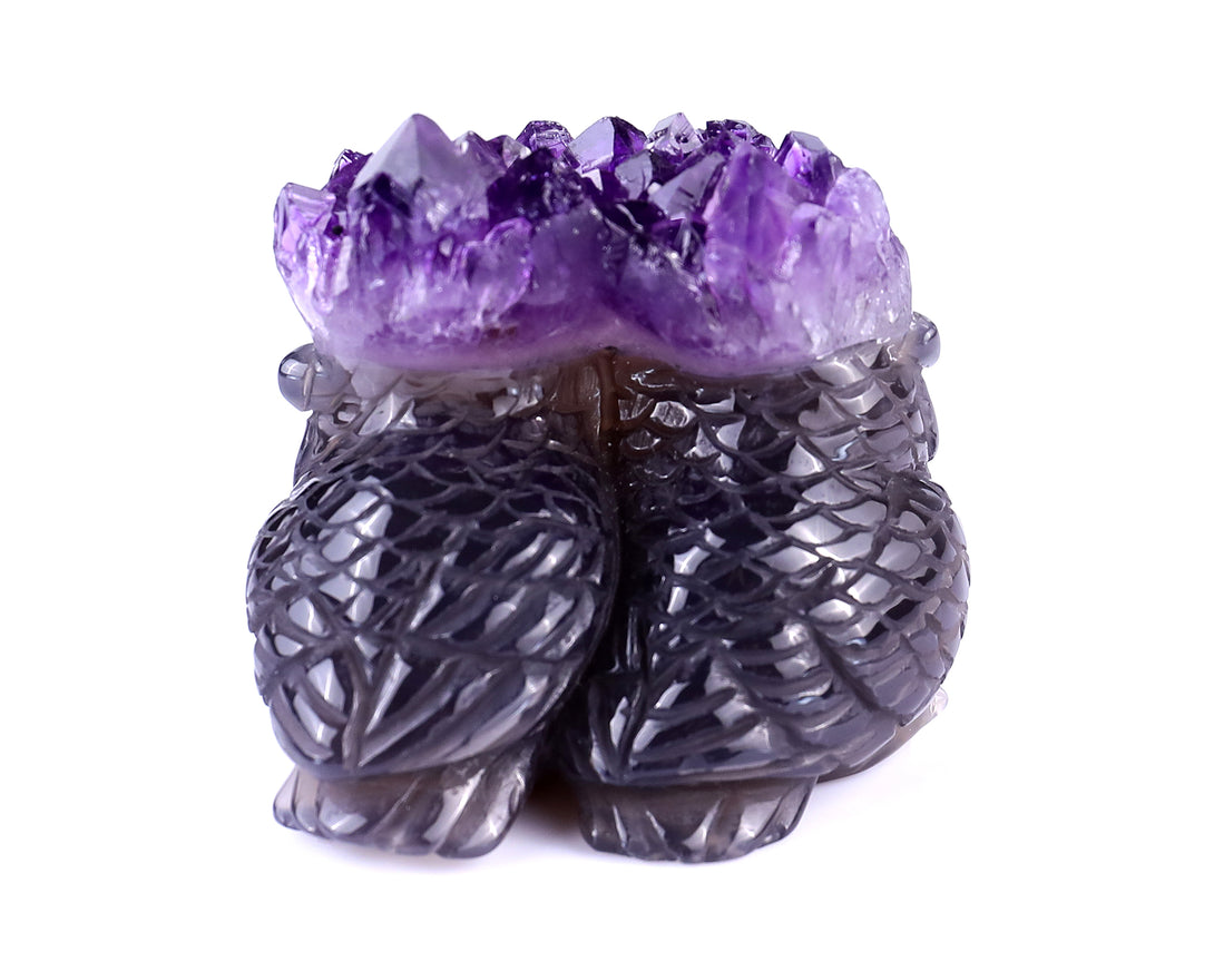 2.3" Amethyst Druse Agate Hand Carved Crystal Owls Sculpture crysvibe