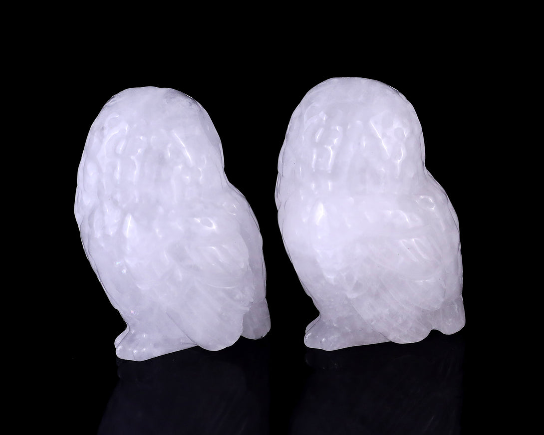 2.3" Angolan Quartz Hand Carved Crystal Owl Sculpture crysvibe