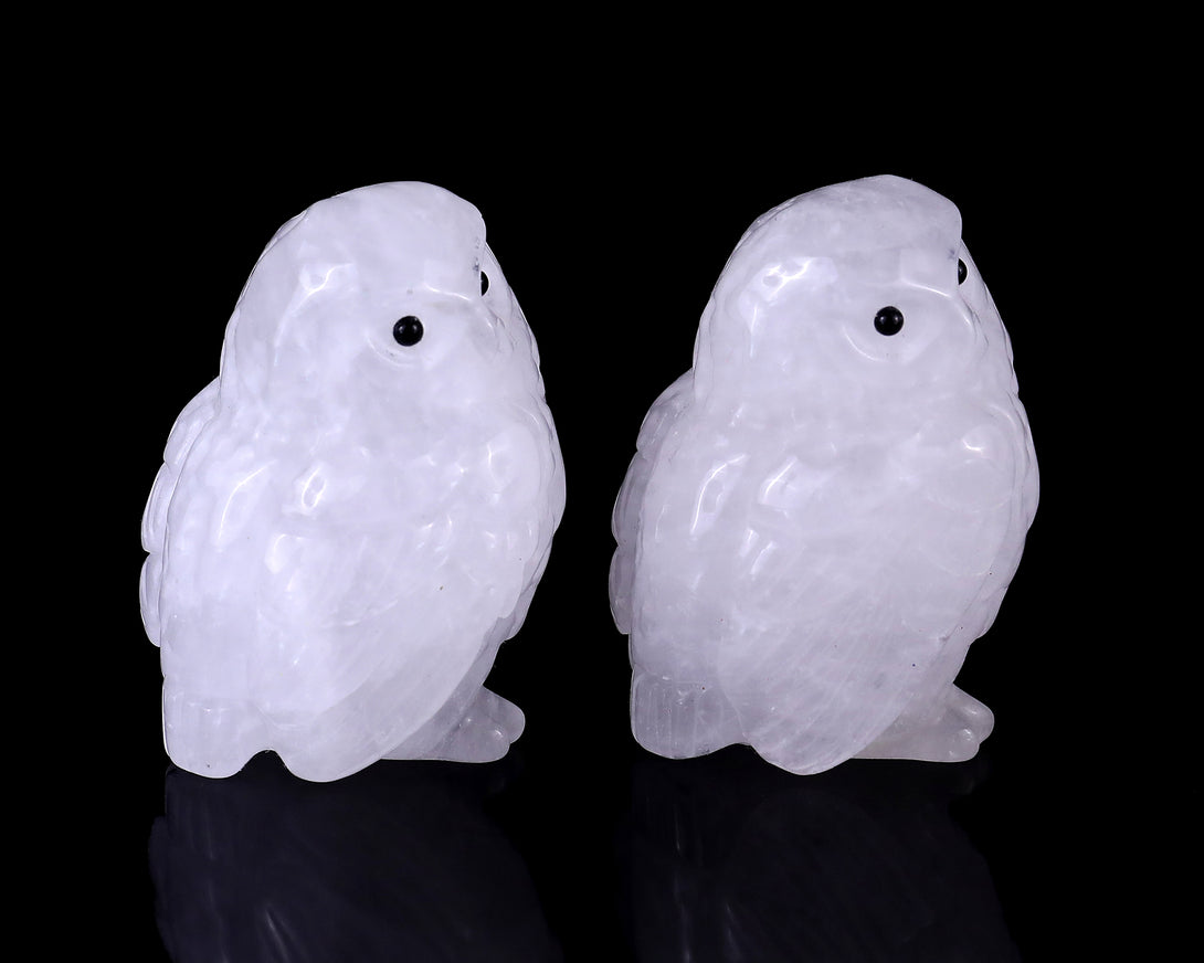 2.3" Angolan Quartz Hand Carved Crystal Owl Sculpture crysvibe