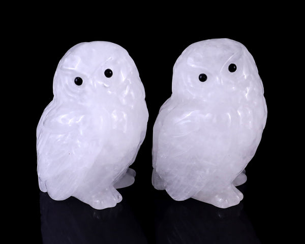 2.3" Angolan Quartz Hand Carved Crystal Owl Sculpture crysvibe