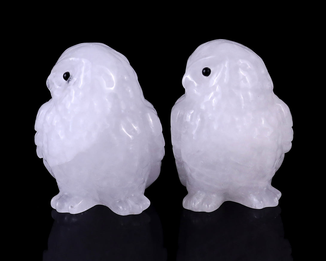 2.3" Angolan Quartz Hand Carved Crystal Owl Sculpture crysvibe