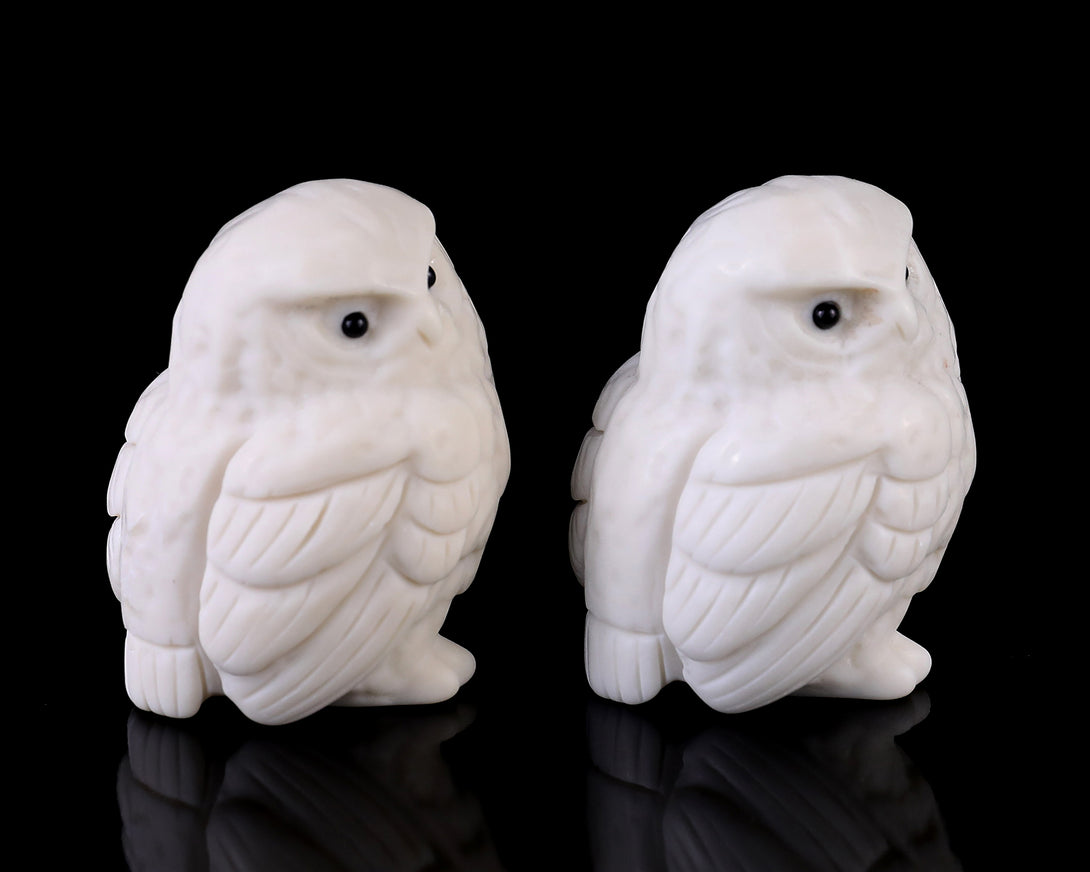 2.3" White Jade Hand Carved Crystal Owl Sculpture crysvibe