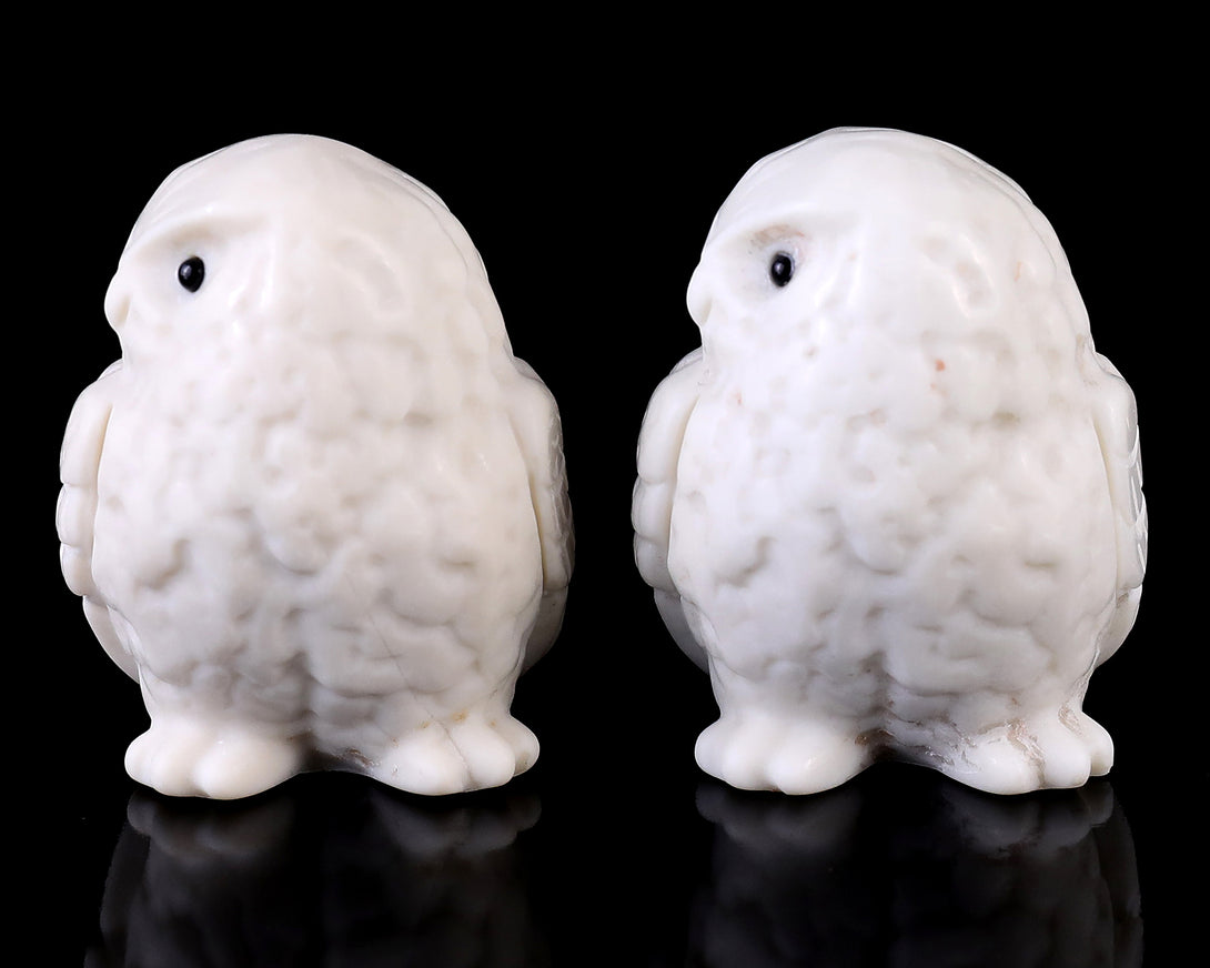 2.3" White Jade Hand Carved Crystal Owl Sculpture crysvibe