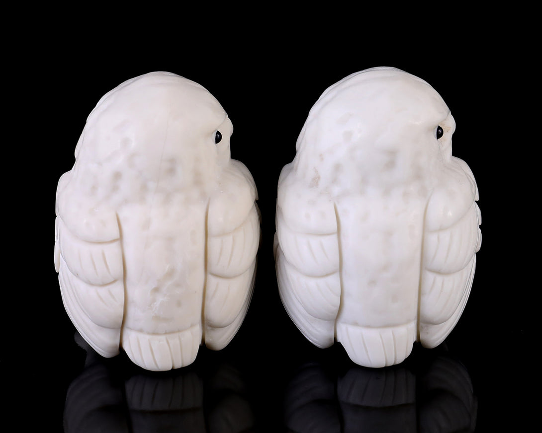 2.3" White Jade Hand Carved Crystal Owl Sculpture crysvibe