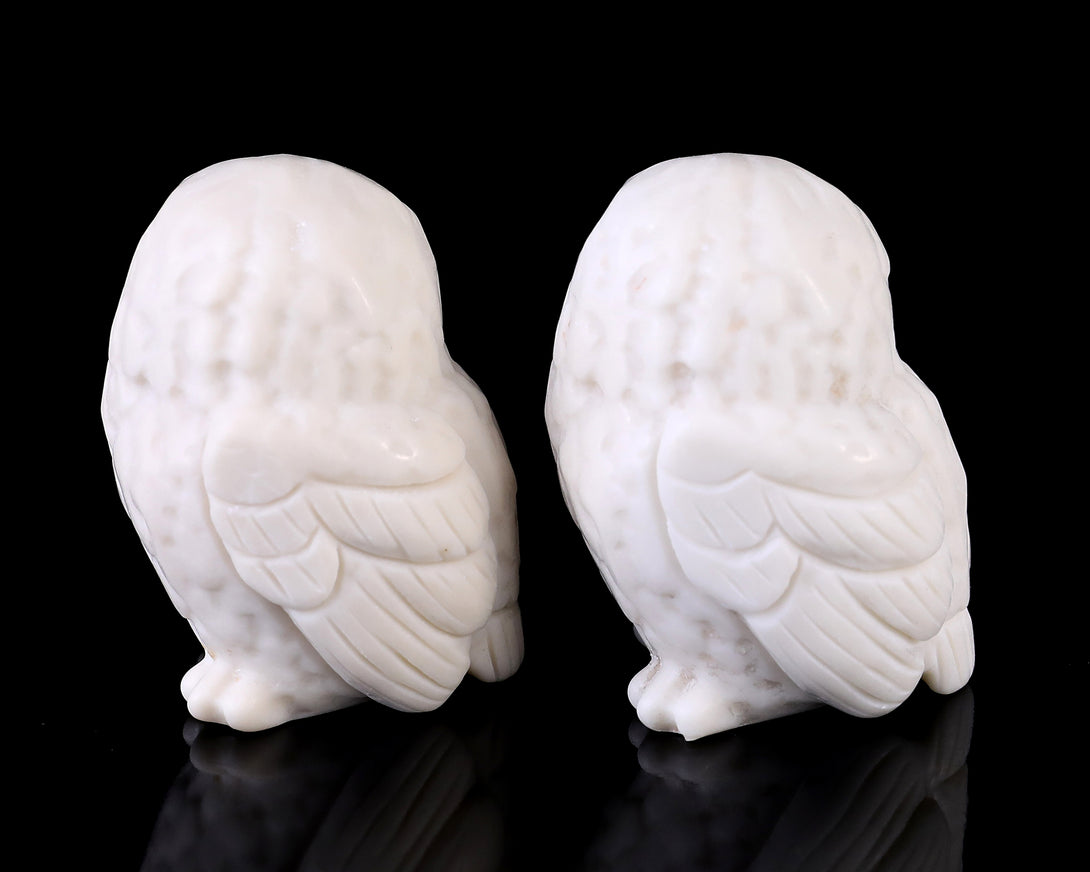 2.3" White Jade Hand Carved Crystal Owl Sculpture crysvibe