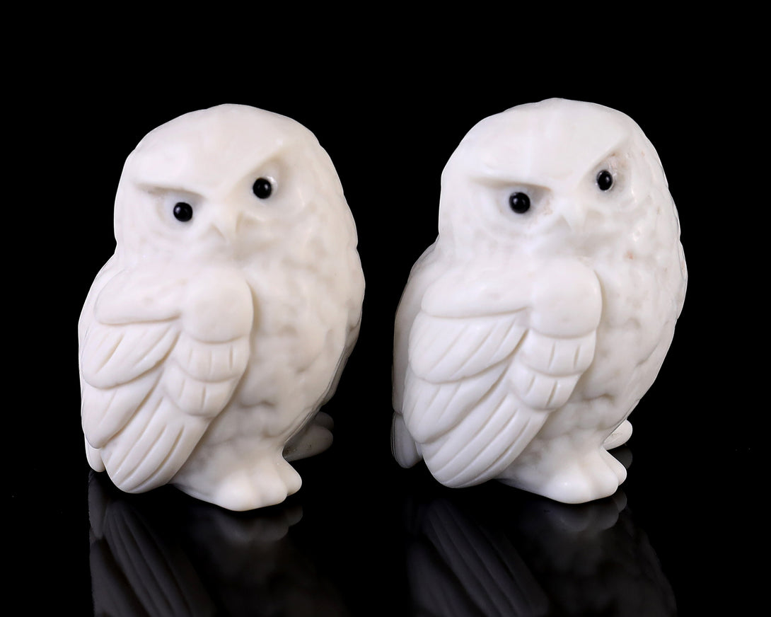 2.3" White Jade Hand Carved Crystal Owl Sculpture crysvibe