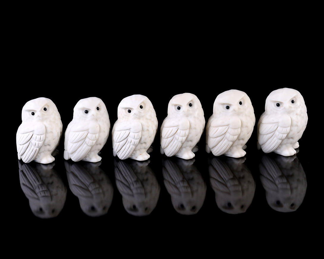 2.3" White Jade Hand Carved Crystal Owl Sculpture crysvibe