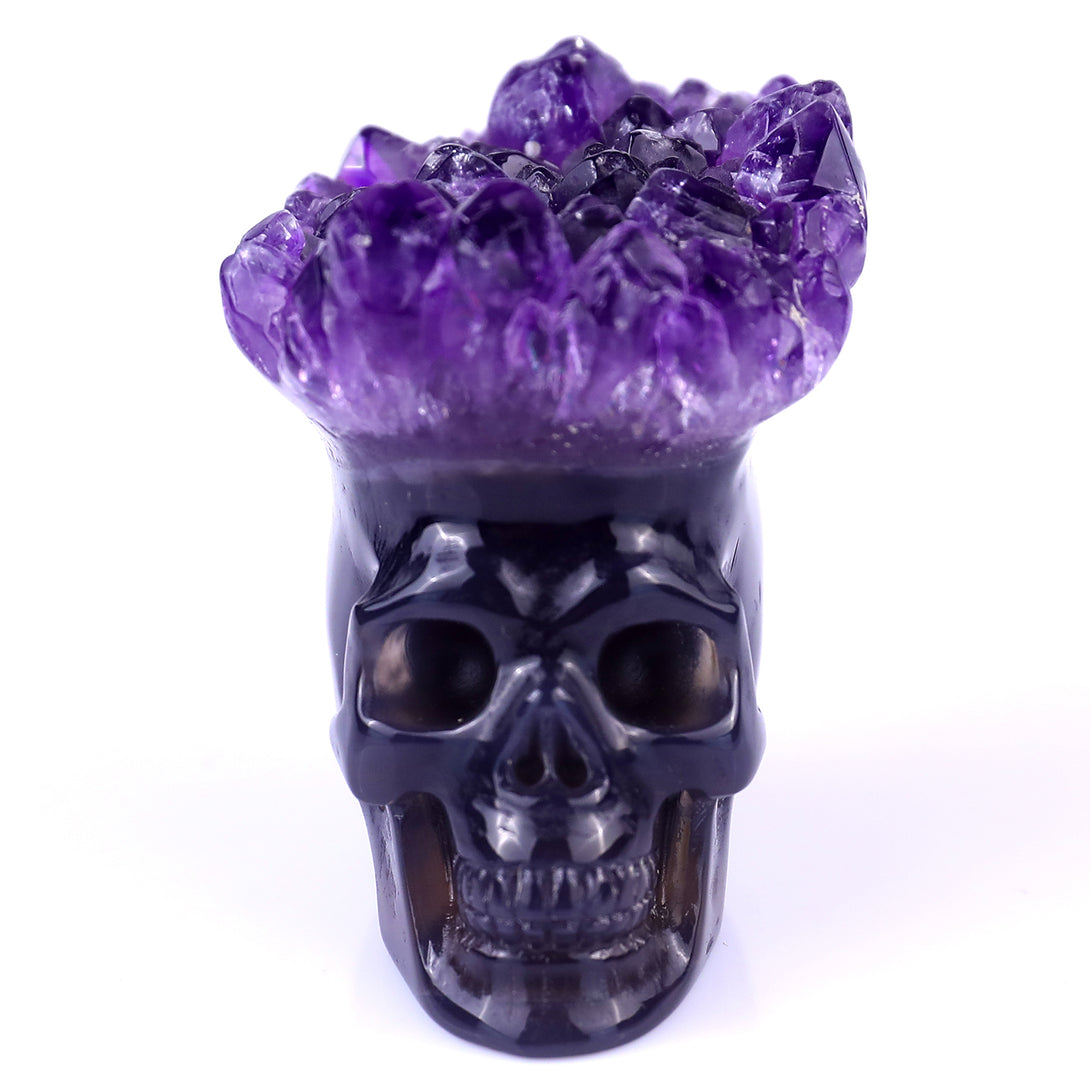 2.4" Amethyst Druse Agate Hand Carved Mineral Specimen Skull Sculpture crysvibe