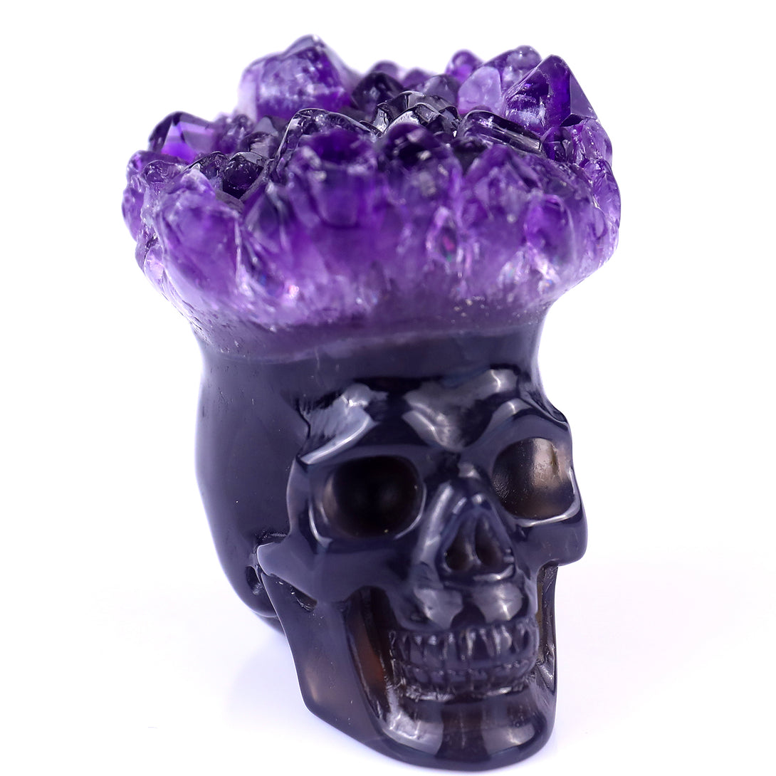 2.4" Amethyst Druse Agate Hand Carved Mineral Specimen Skull Sculpture crysvibe