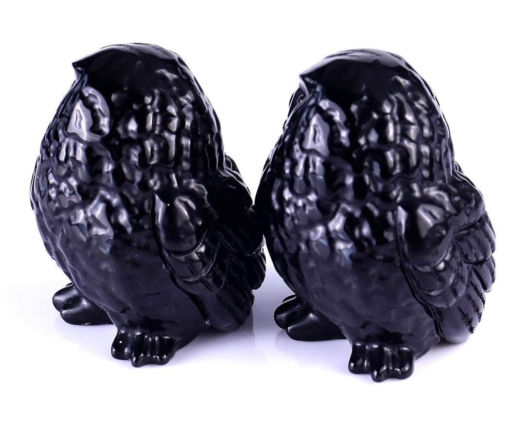 2.4" Black Obsidian Hand Carved Crystal Owl Sculpture crysvibe