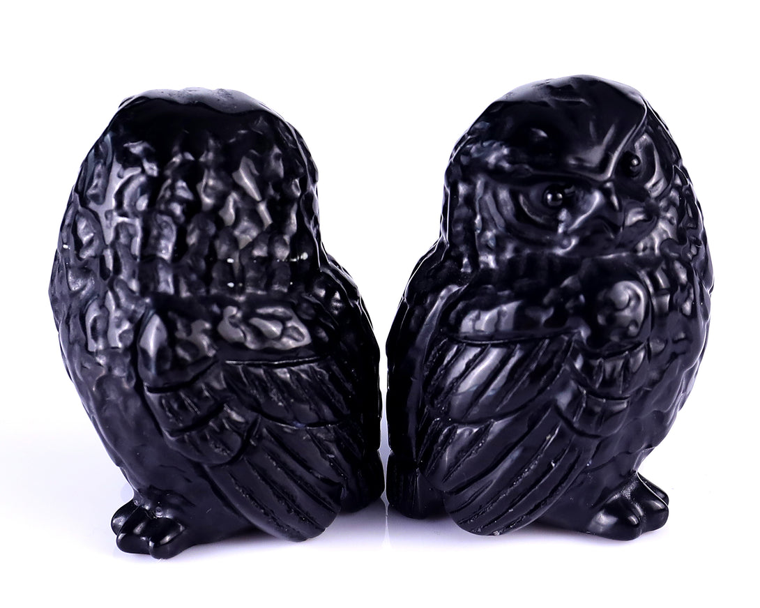 2.4" Black Obsidian Hand Carved Crystal Owl Sculpture crysvibe