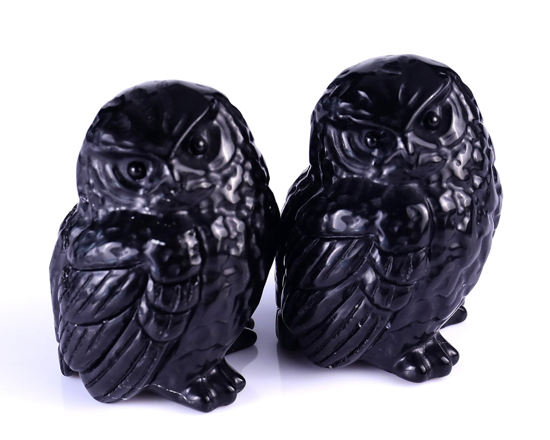 2.4" Black Obsidian Hand Carved Crystal Owl Sculpture crysvibe