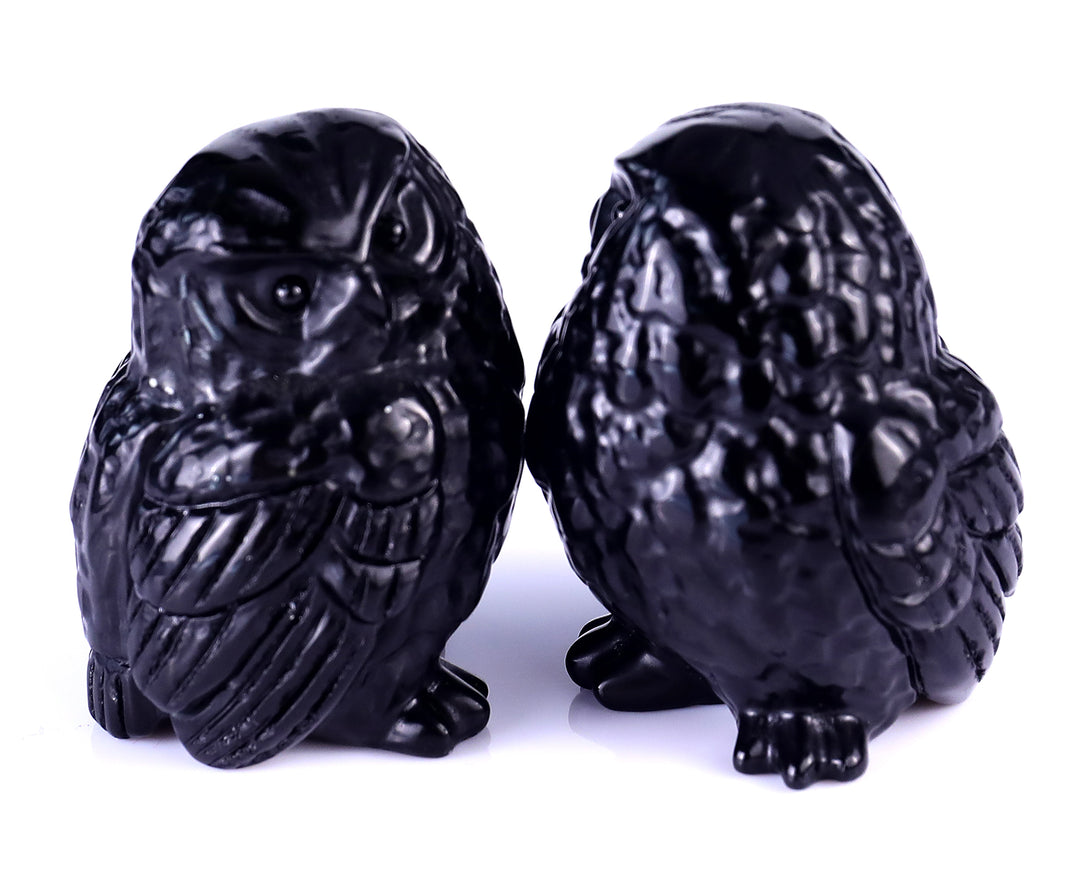 2.4" Black Obsidian Hand Carved Crystal Owl Sculpture crysvibe