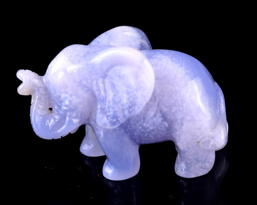 2.4" Blue Chalcedony Hand Carved Crystal Elephant Sculpture crysvibe