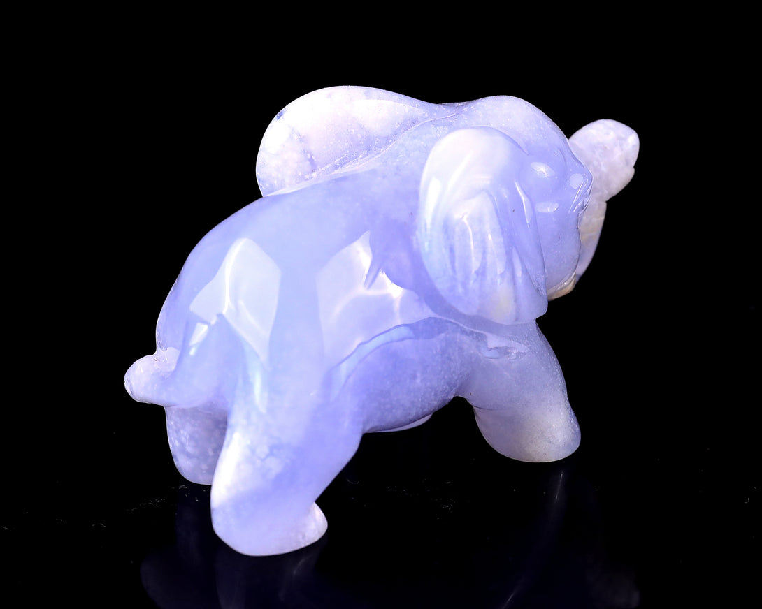 2.4" Blue Chalcedony Hand Carved Crystal Elephant Sculpture crysvibe