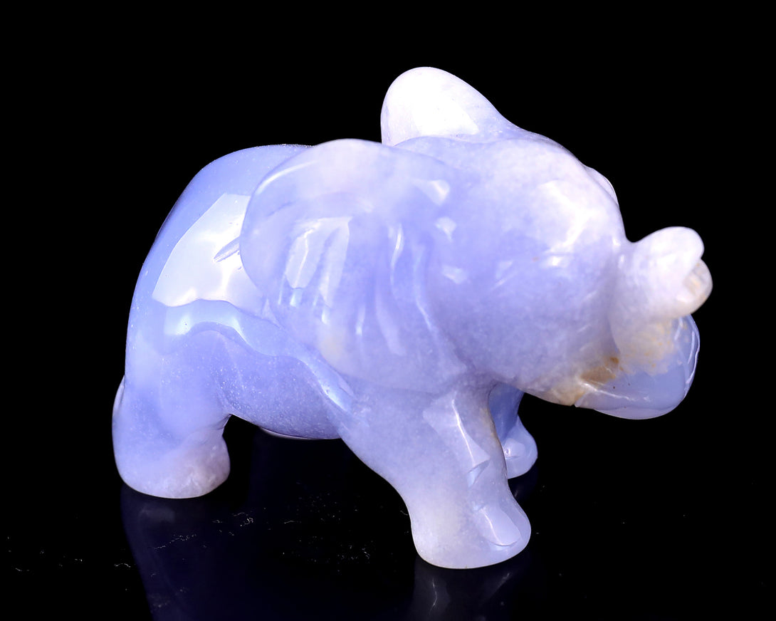 2.4" Blue Chalcedony Hand Carved Crystal Elephant Sculpture crysvibe