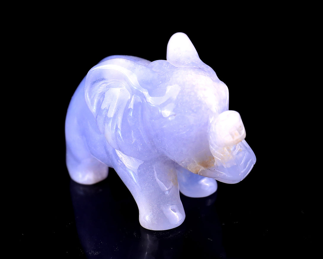 2.4" Blue Chalcedony Hand Carved Crystal Elephant Sculpture crysvibe