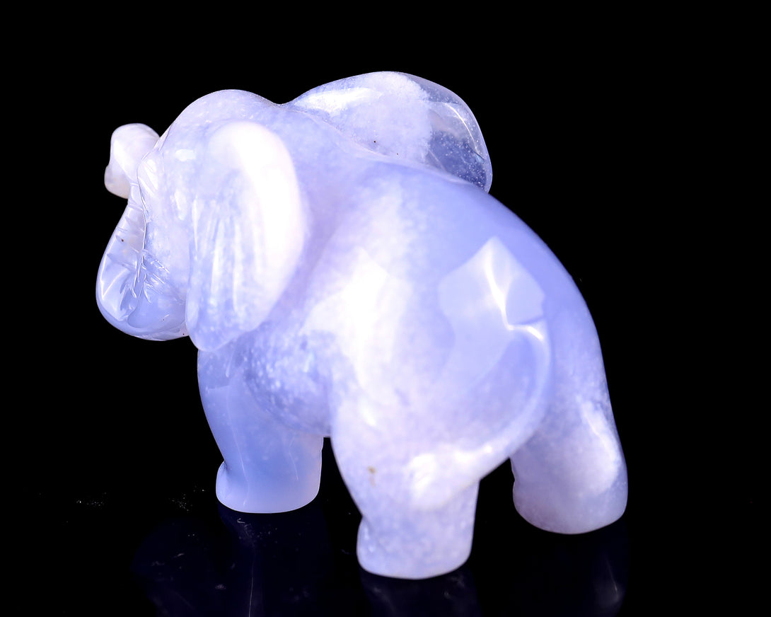 2.4" Blue Chalcedony Hand Carved Crystal Elephant Sculpture crysvibe