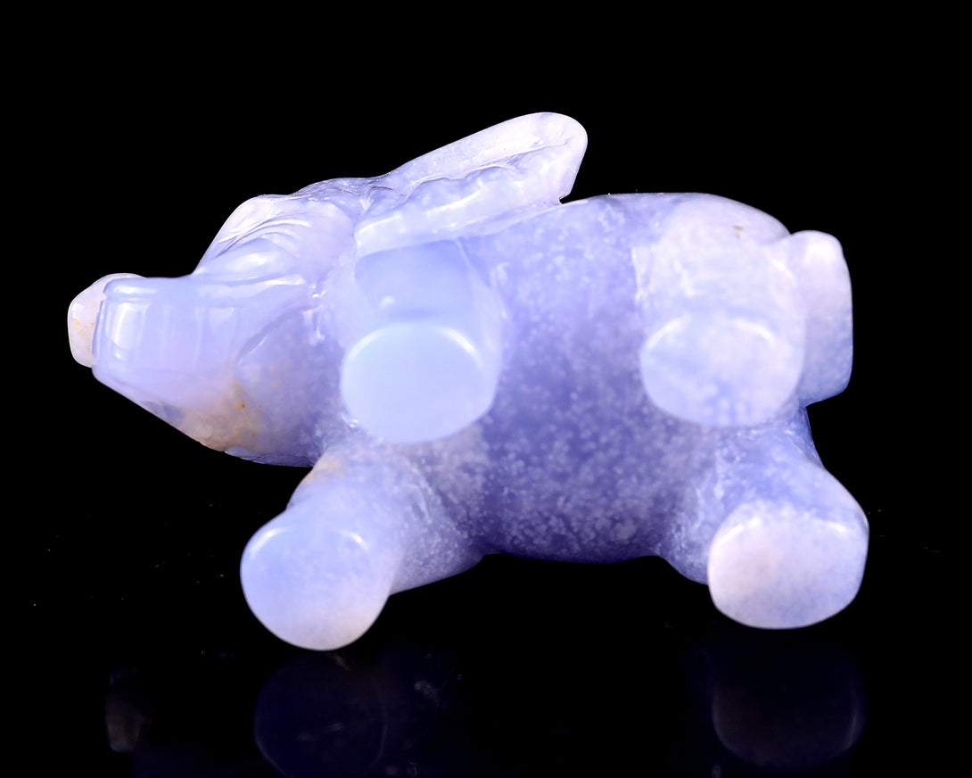 2.4" Blue Chalcedony Hand Carved Crystal Elephant Sculpture crysvibe