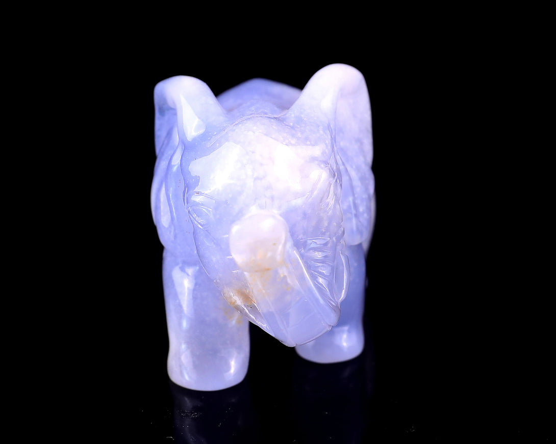 2.4" Blue Chalcedony Hand Carved Crystal Elephant Sculpture crysvibe