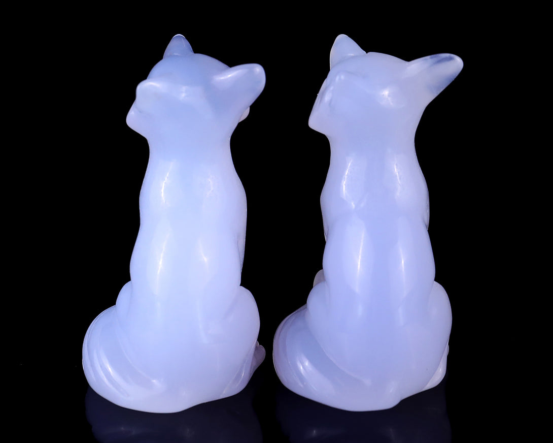 2.4" Blue Chalcedony Hand Carved Crystal Fox Sculpture crysvibe