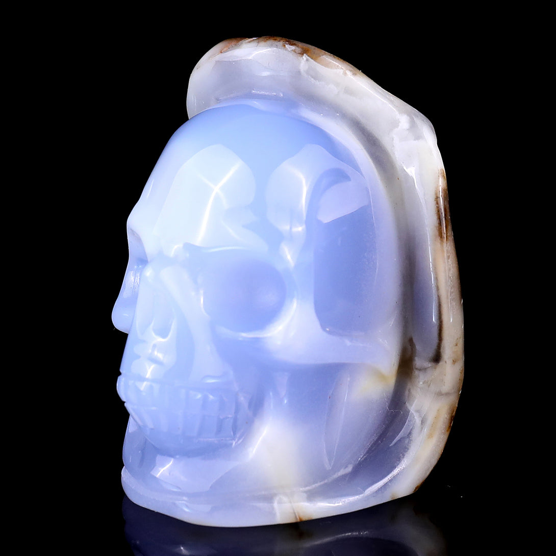 2.4" Blue Chalcedony Hand Carved Mineral Specimen Skull Sculpture crysvibe