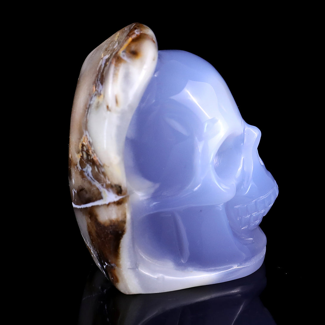 2.4" Blue Chalcedony Hand Carved Mineral Specimen Skull Sculpture crysvibe