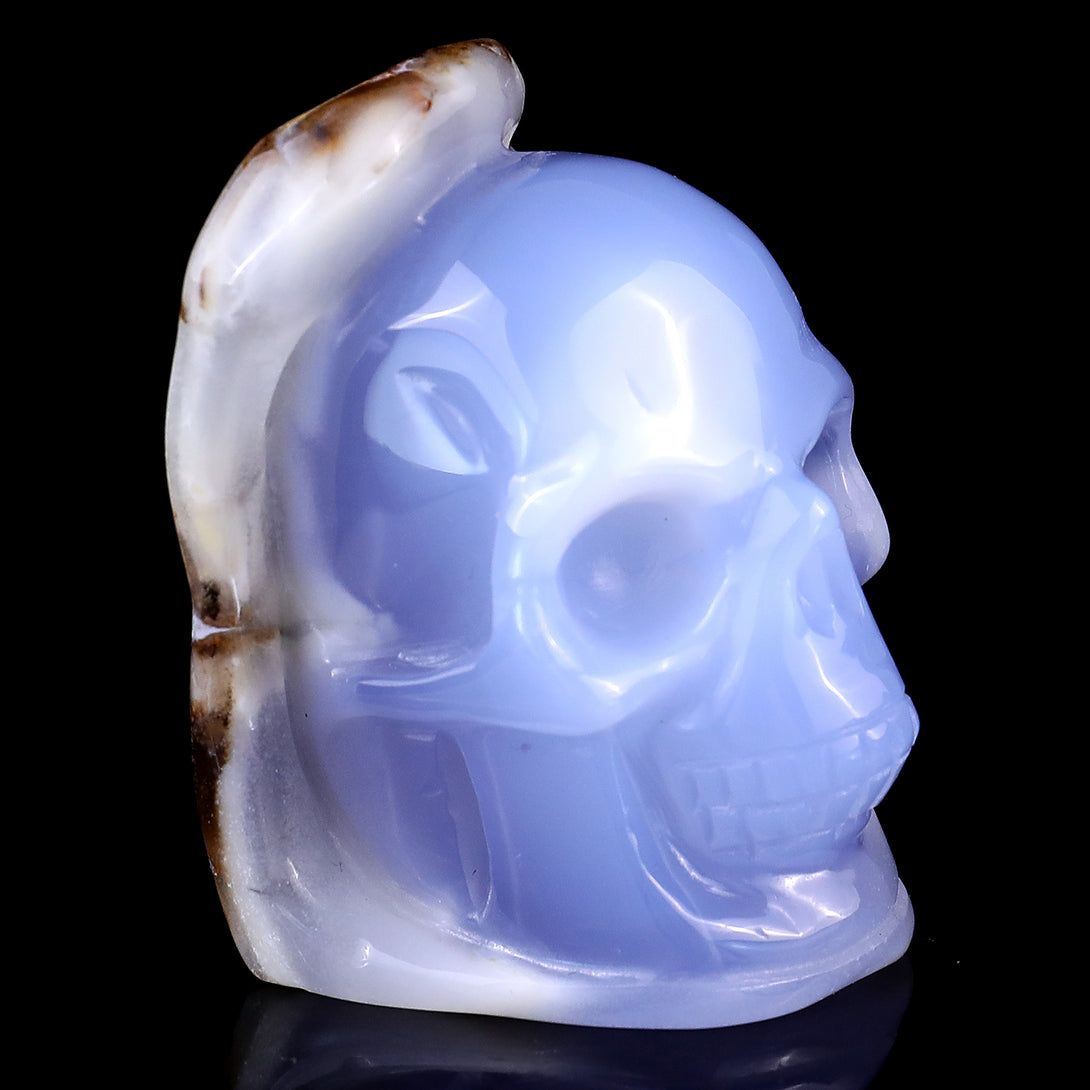 2.4" Blue Chalcedony Hand Carved Mineral Specimen Skull Sculpture crysvibe