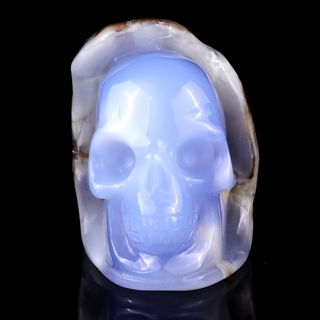 2.4" Blue Chalcedony Hand Carved Mineral Specimen Skull Sculpture crysvibe