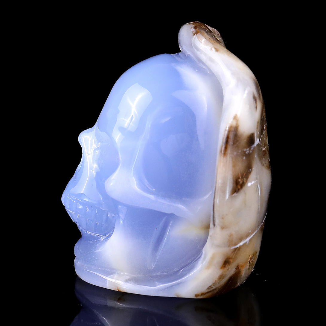 2.4" Blue Chalcedony Hand Carved Mineral Specimen Skull Sculpture crysvibe