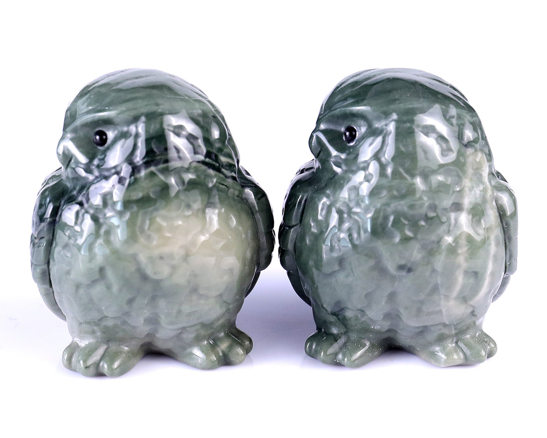 2.4" Jiulong Jade Hand Carved Crystal Owl Sculpture crysvibe