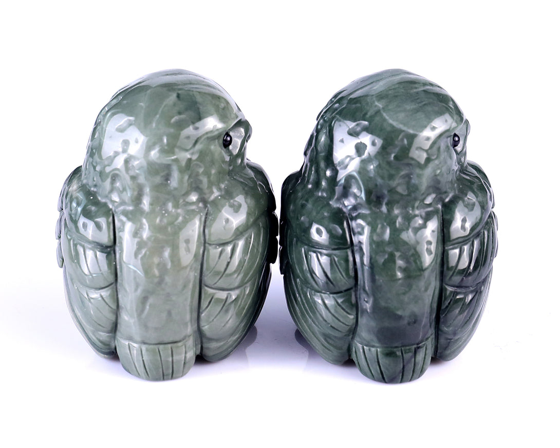 2.4" Jiulong Jade Hand Carved Crystal Owl Sculpture crysvibe