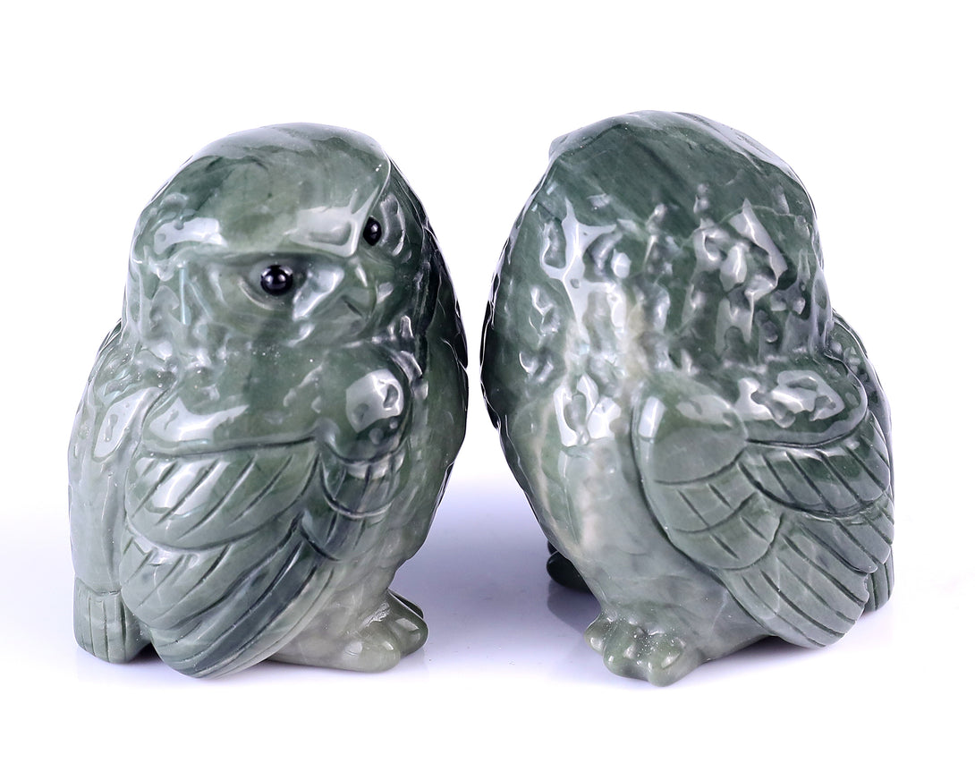 2.4" Jiulong Jade Hand Carved Crystal Owl Sculpture crysvibe