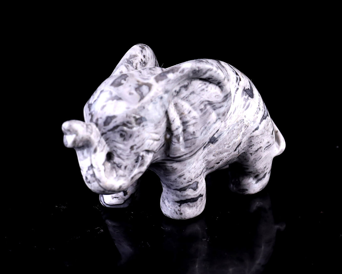 2.4" Map Jasper Hand Carved Crystal Elephant Sculpture crysvibe