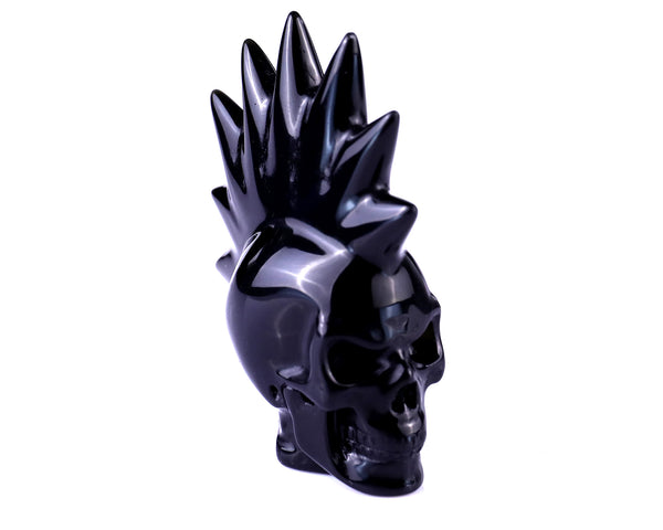 2.7" Black Obsidian Hand Carved Crystal Realistic Punk Skull Sculpture crysvibe