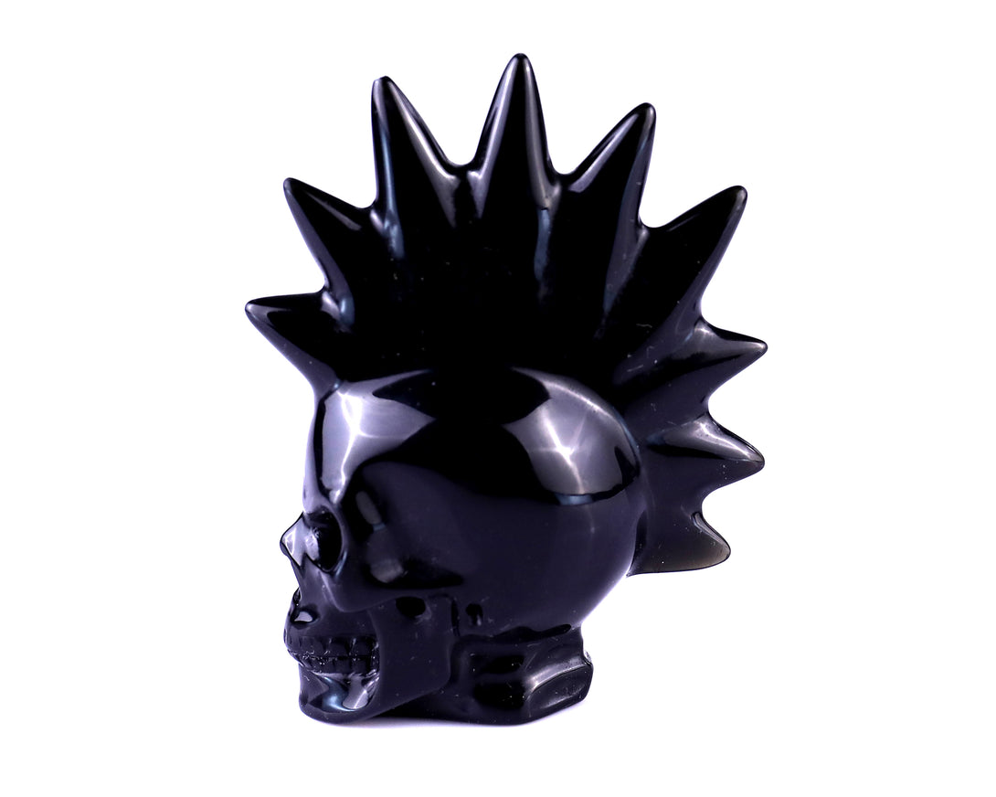 2.7" Black Obsidian Hand Carved Crystal Realistic Punk Skull Sculpture crysvibe