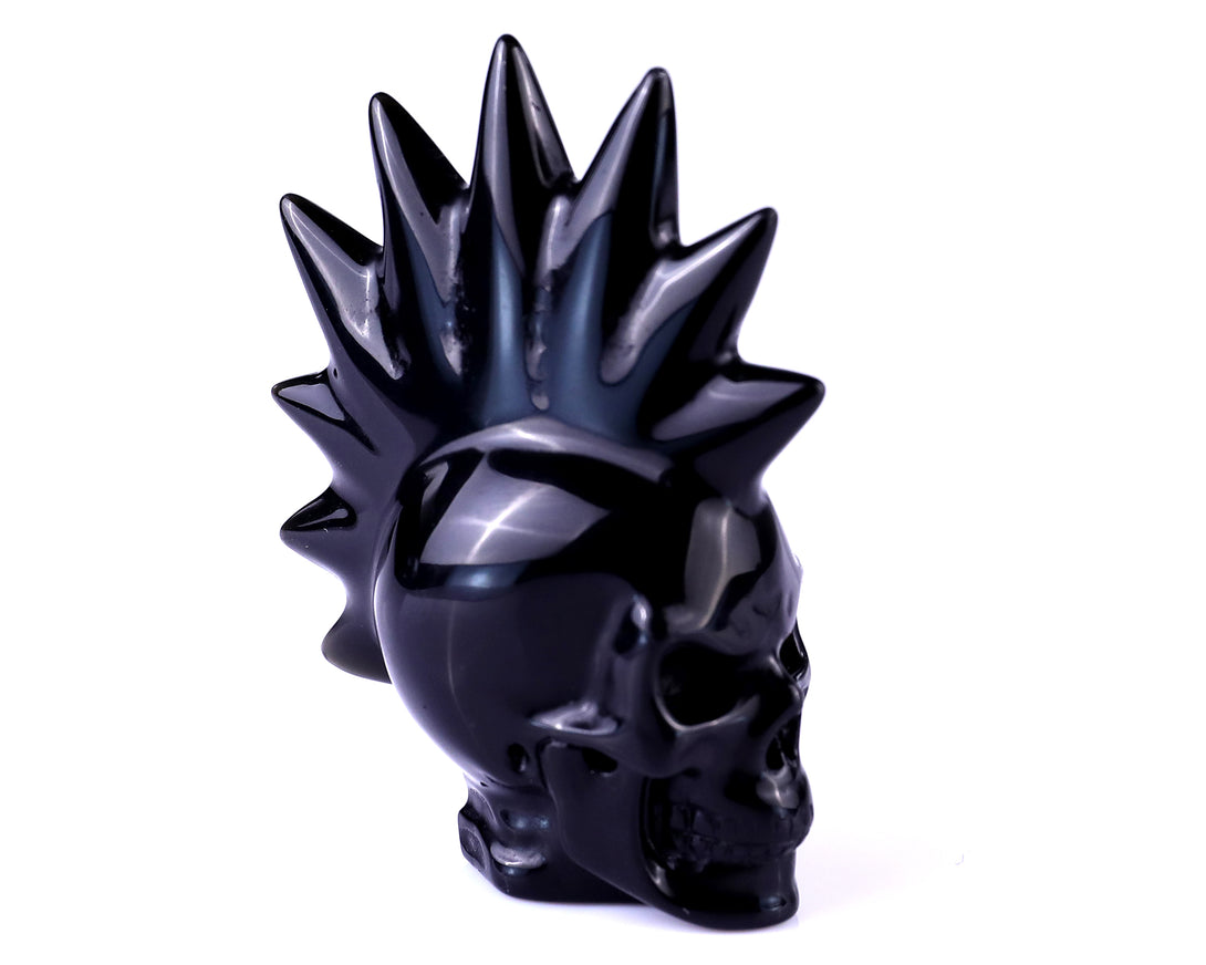 2.7" Black Obsidian Hand Carved Crystal Realistic Punk Skull Sculpture crysvibe