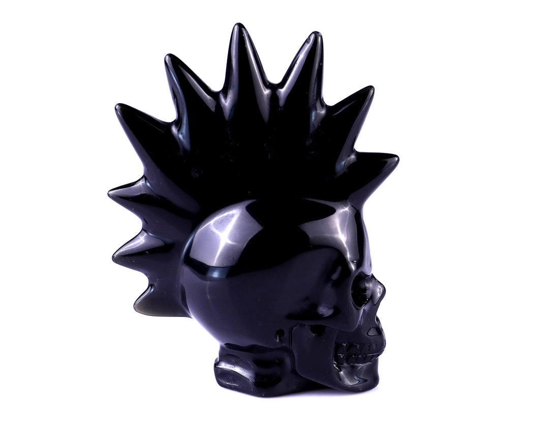 2.7" Black Obsidian Hand Carved Crystal Realistic Punk Skull Sculpture crysvibe