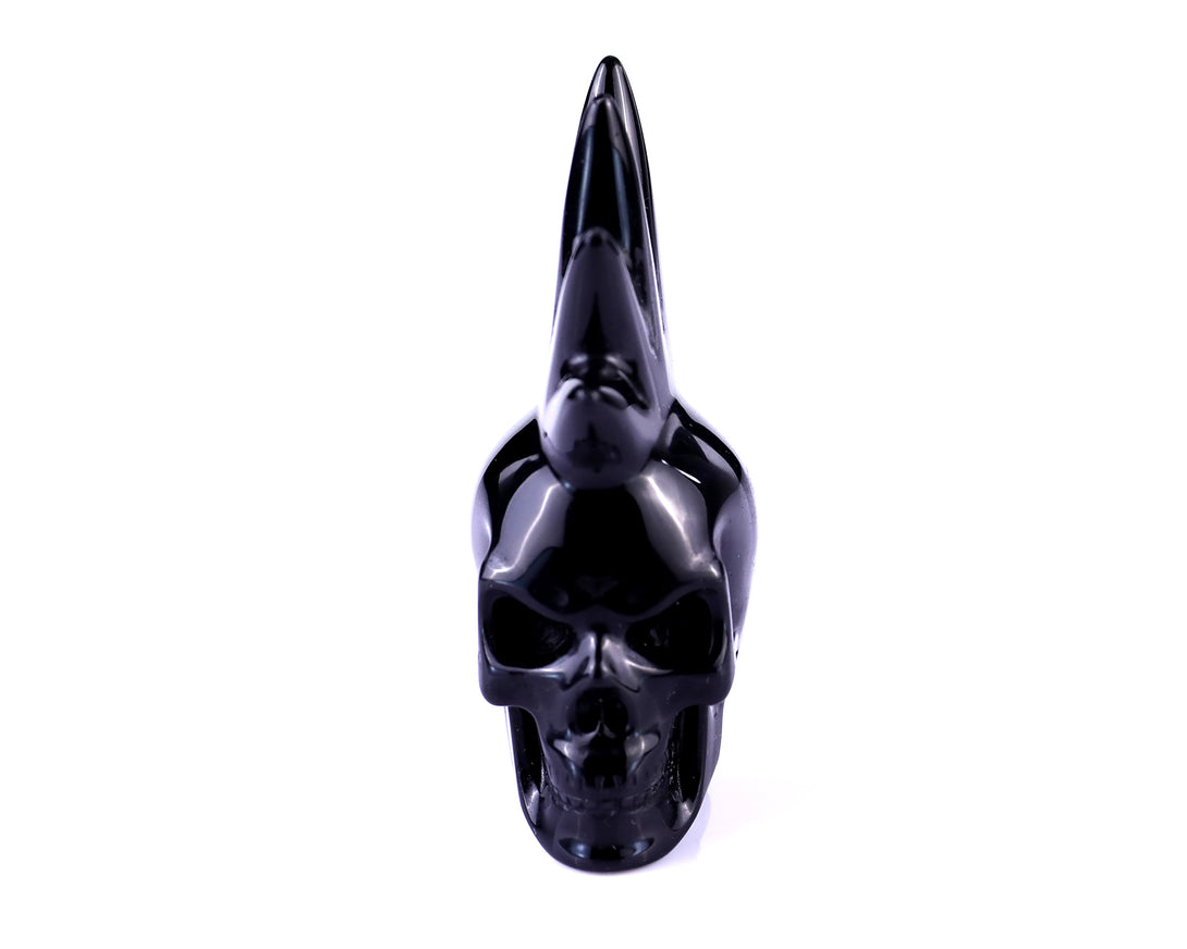 2.7" Black Obsidian Hand Carved Crystal Realistic Punk Skull Sculpture crysvibe