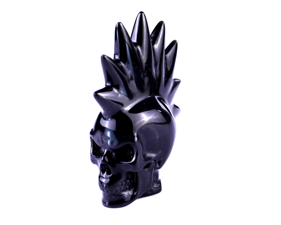 2.7" Black Obsidian Hand Carved Crystal Realistic Punk Skull Sculpture crysvibe