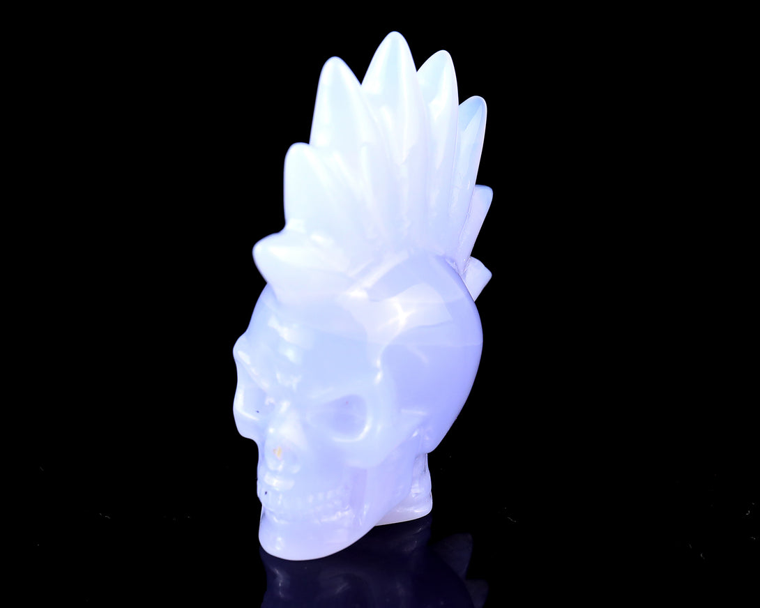 2.7" Blue Chalcedony Hand Carved Crystal Realistic Punk Skull Sculpture crysvibe