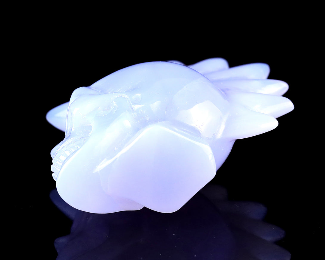 2.7" Blue Chalcedony Hand Carved Crystal Realistic Punk Skull Sculpture crysvibe