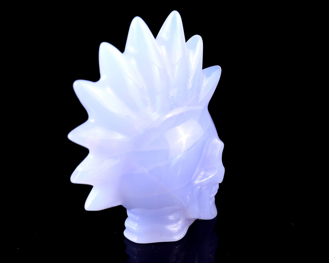 2.7" Blue Chalcedony Hand Carved Crystal Realistic Punk Skull Sculpture crysvibe