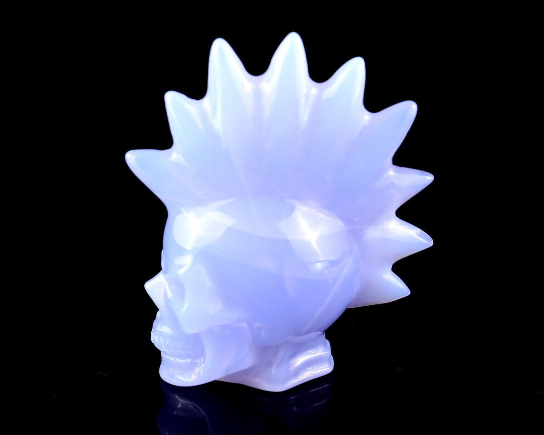 2.7" Blue Chalcedony Hand Carved Crystal Realistic Punk Skull Sculpture crysvibe