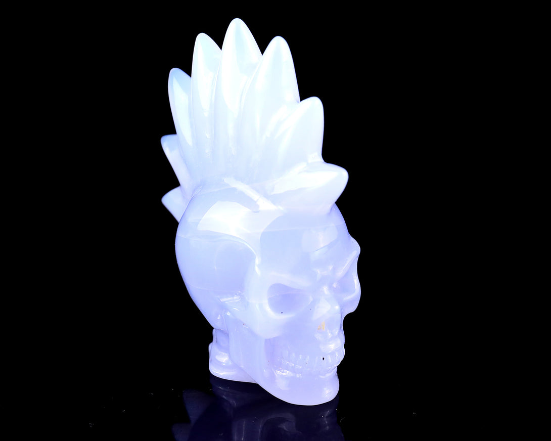 2.7" Blue Chalcedony Hand Carved Crystal Realistic Punk Skull Sculpture crysvibe