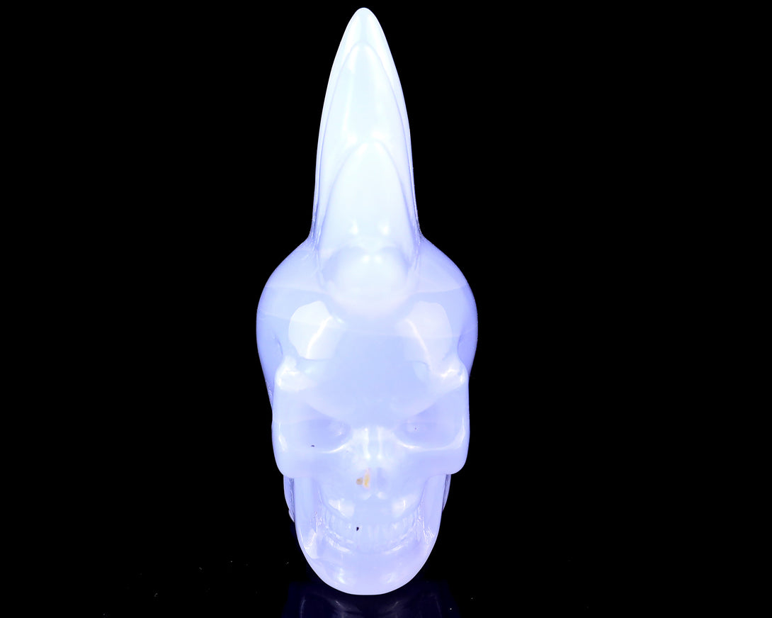 2.7" Blue Chalcedony Hand Carved Crystal Realistic Punk Skull Sculpture crysvibe