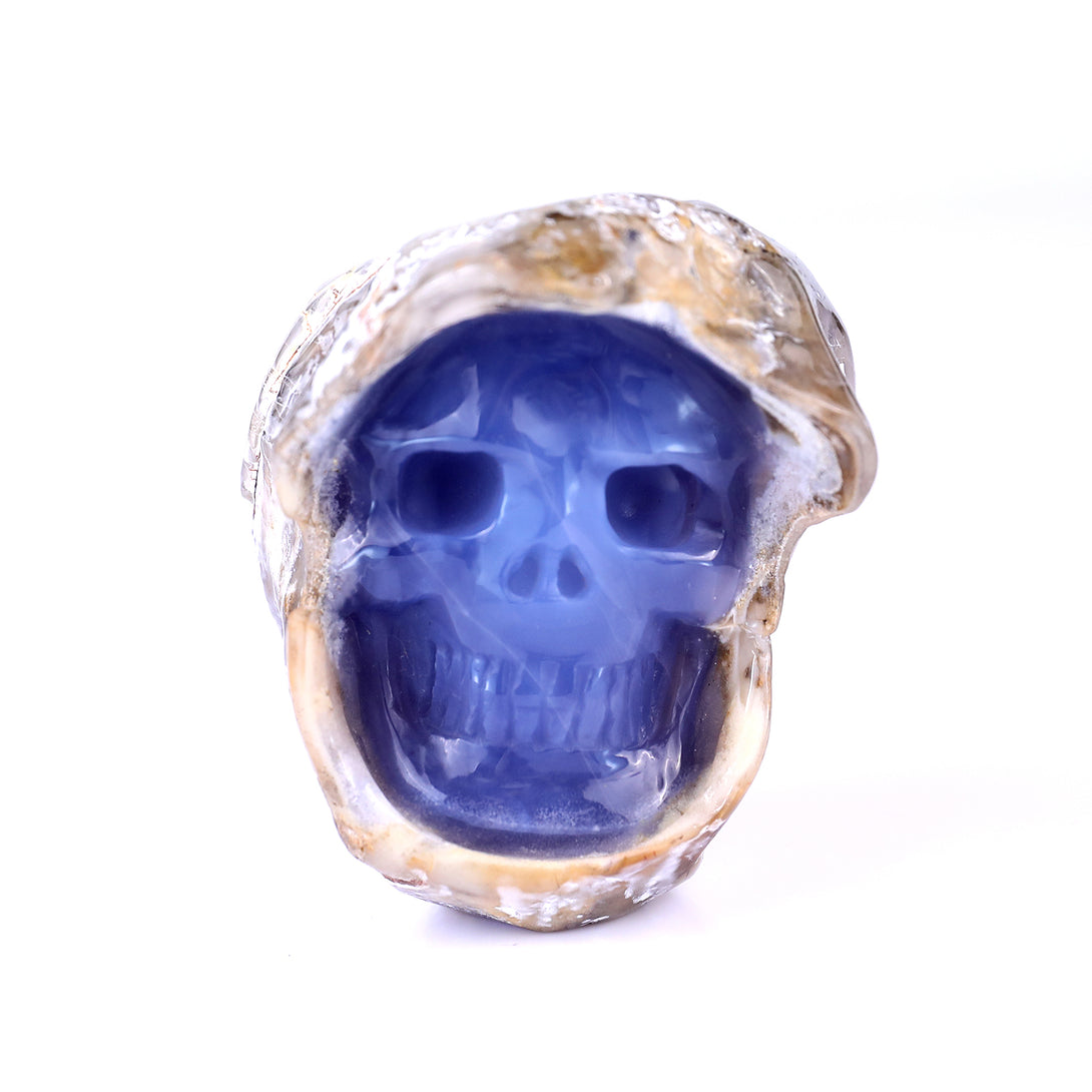 2.7" Blue Chalcedony Hand Carved Mineral Specimen Skull Sculpture crysvibe