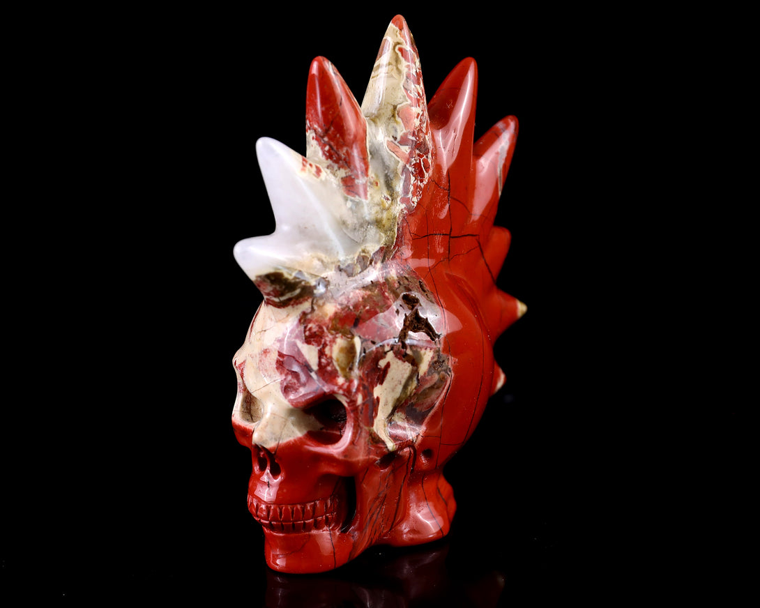 2.7" Red Jasper Hand Carved Crystal Realistic Punk Skull Sculpture crysvibe